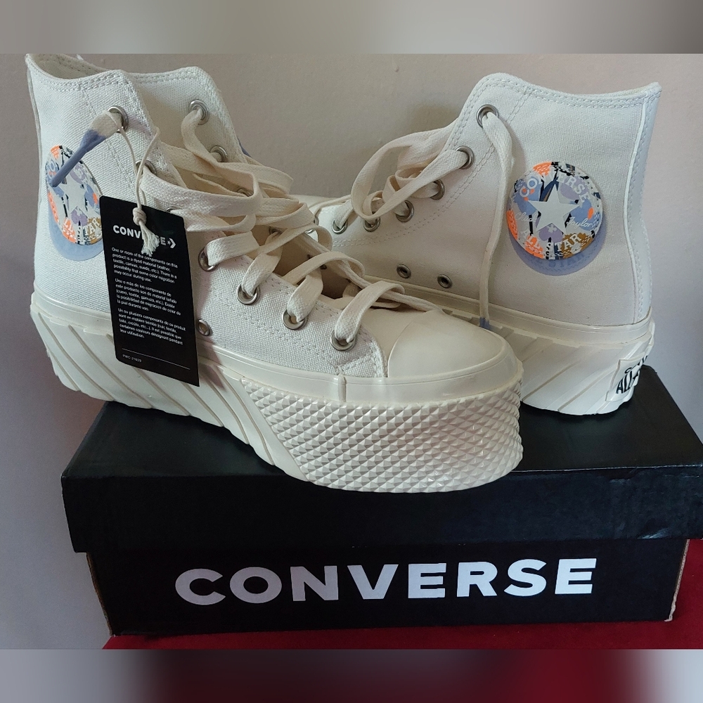 Converse Cream High-Top Platform Sneakers Size 7.5
